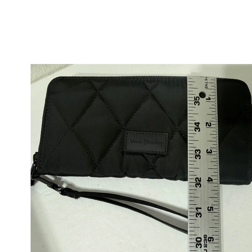 Vera Bradley Twill RFID Riley Compact Wallet Wristlet BLACK 27128-481 VBL 19